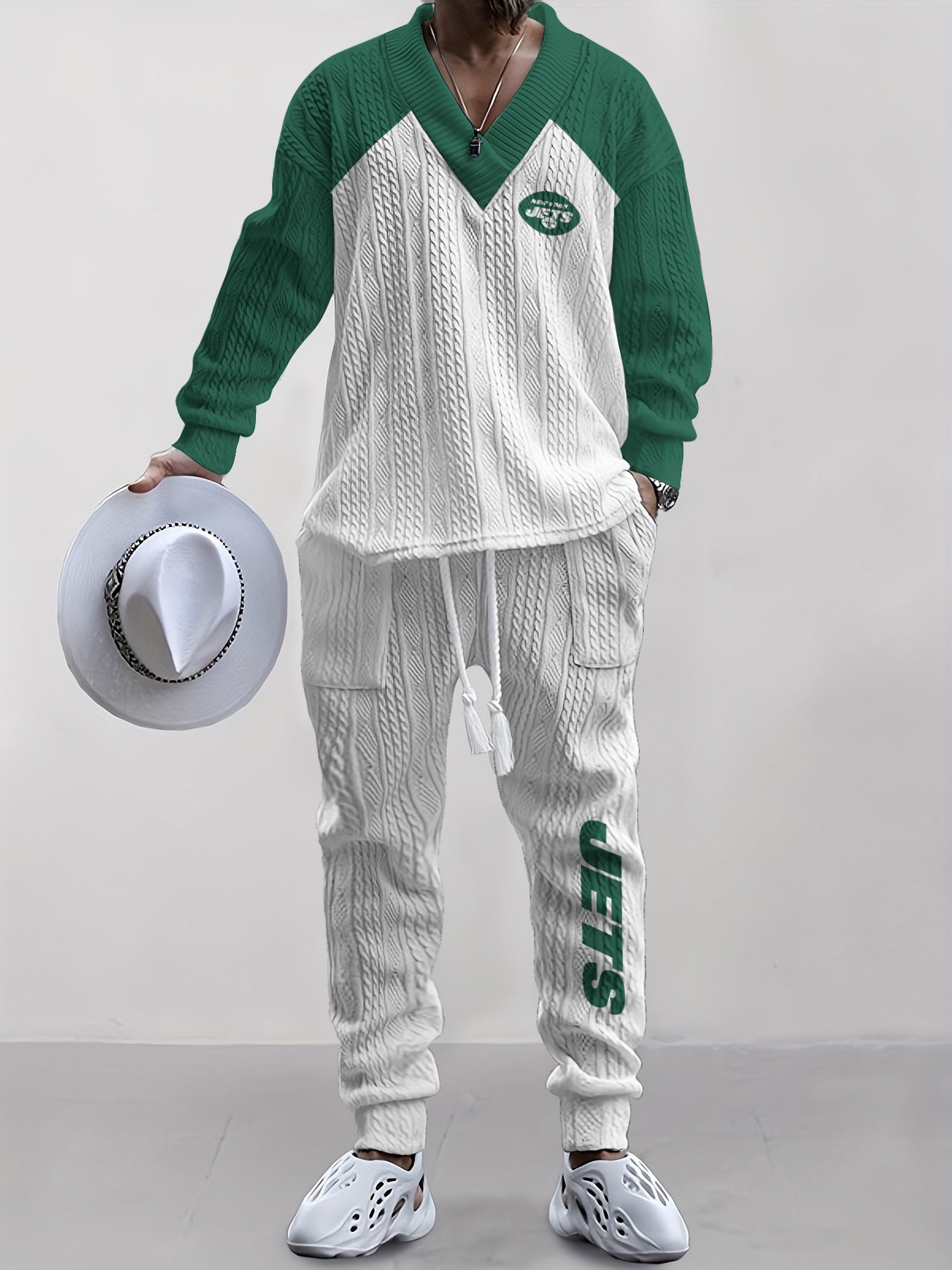 New York Jets Classic  All-Season Long Sleeve V-Neck Pullover Sweater