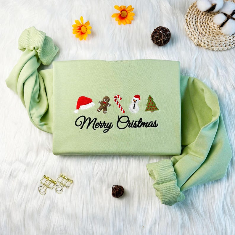 Merry Christmas, Gingerbread, Snowman Embroidered Hoodie