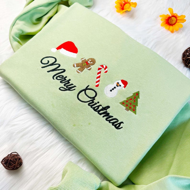 Merry Christmas, Gingerbread, Snowman Embroidered Hoodie