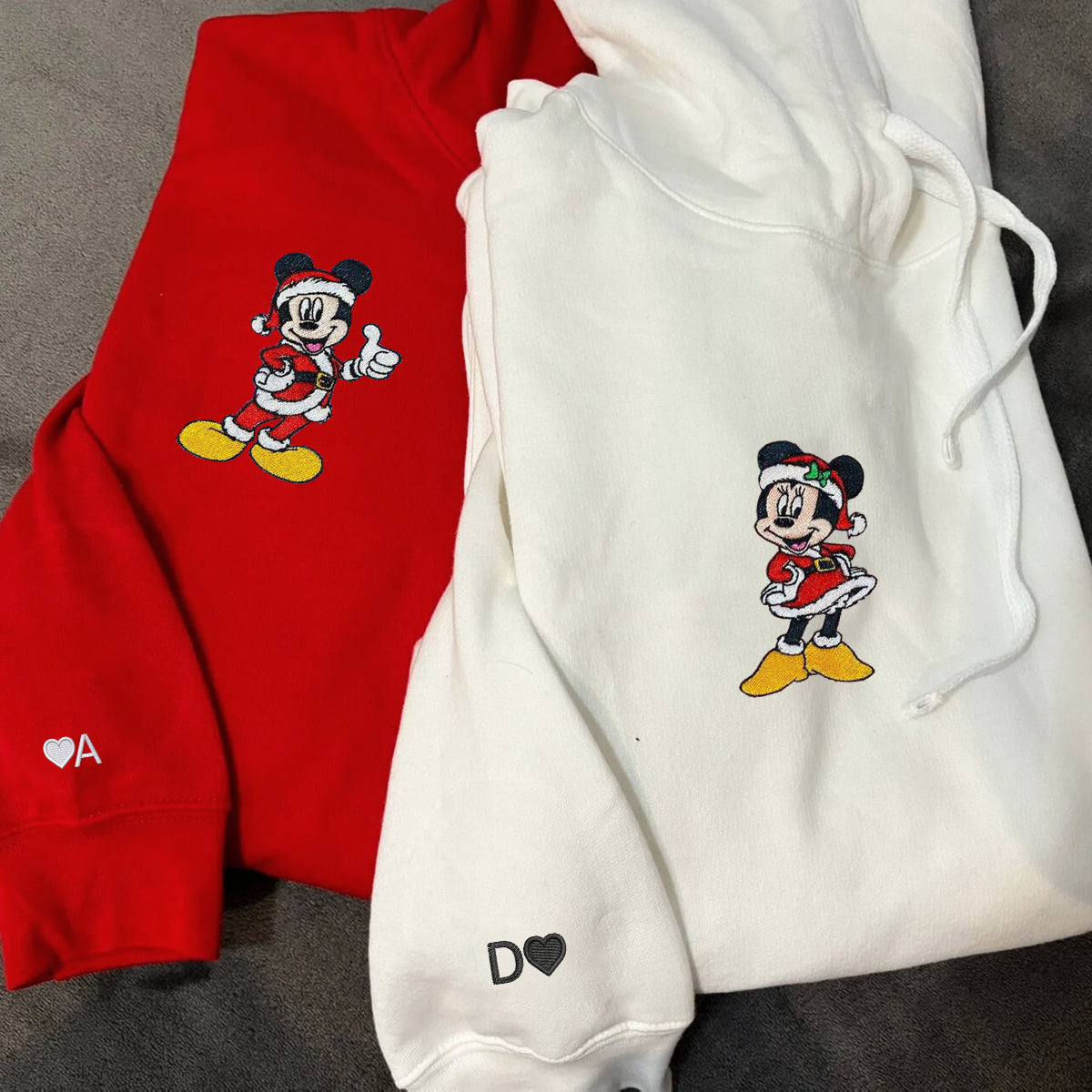 Custom Embroidered Hoodies For Couples, Cute Cartoon Mouse Christmas Couples Embroidered Hoodie