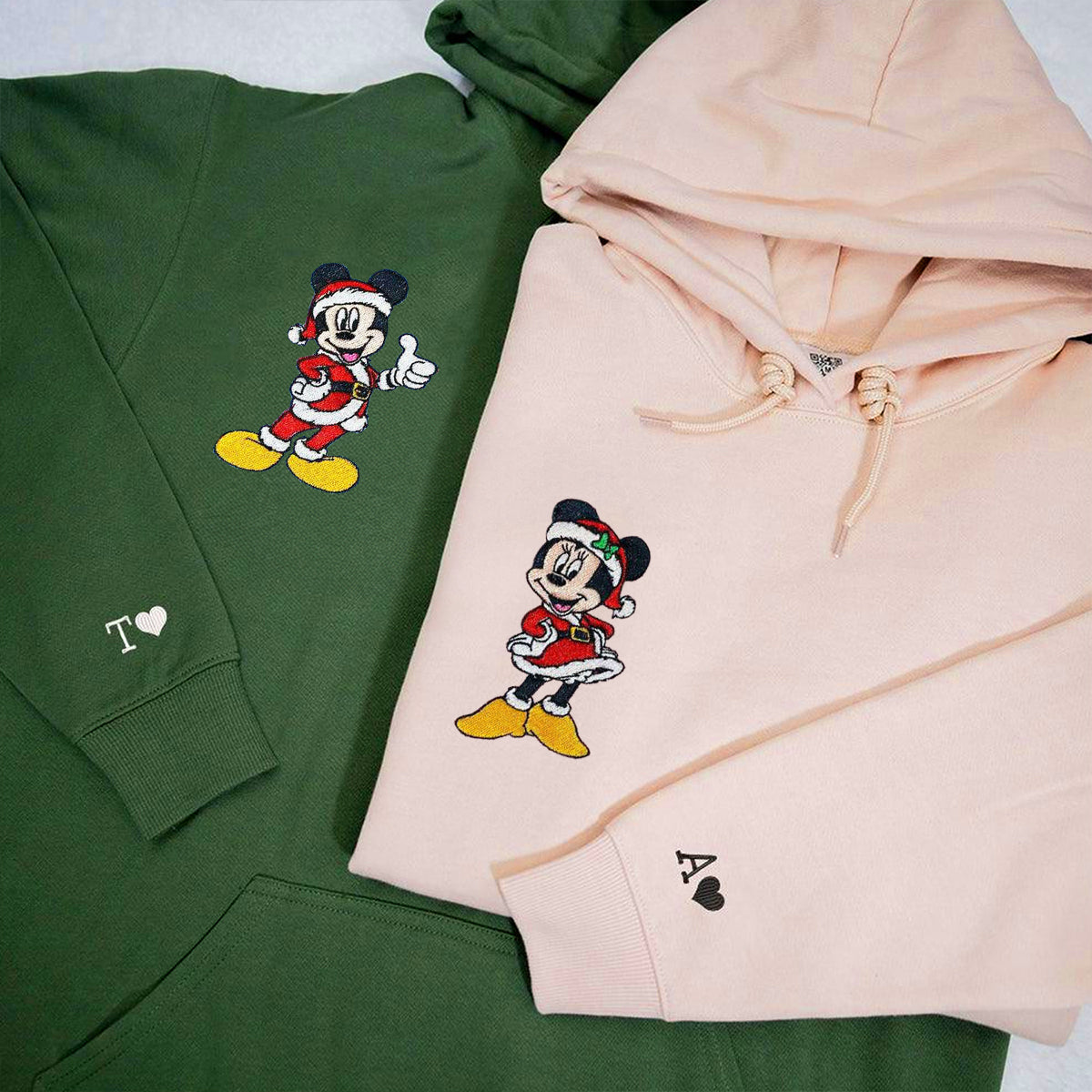 Custom Embroidered Hoodies For Couples, Cute Cartoon Mouse Christmas Couples Embroidered Hoodie