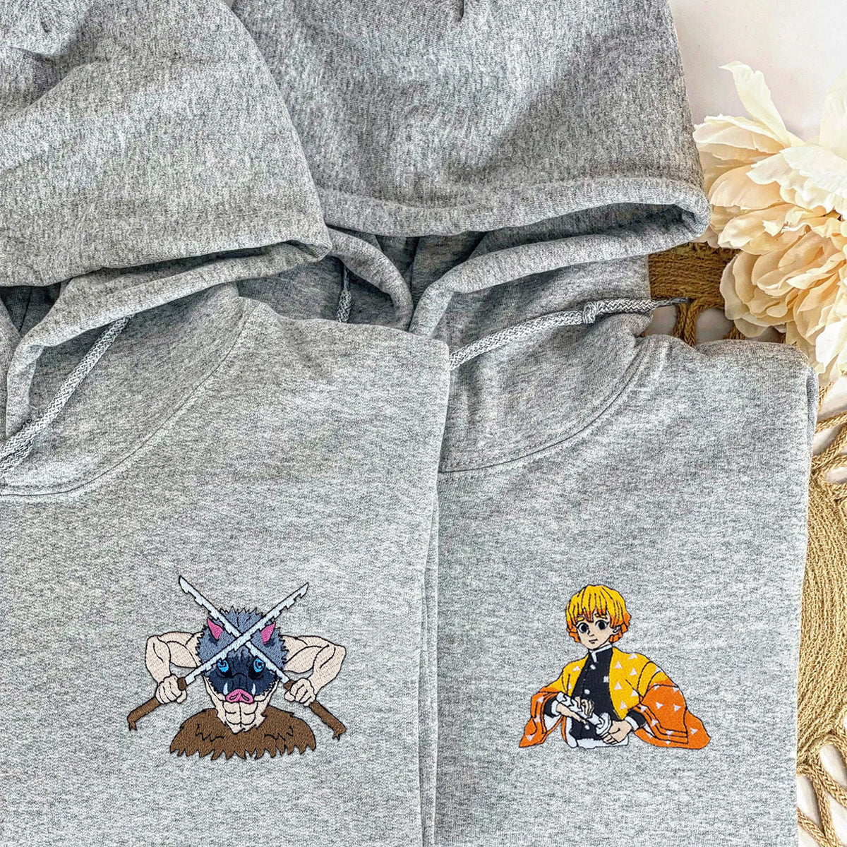 Custom Embroidered Hoodies for Couples, Demon Slayer 2 Embroidered Hoodie