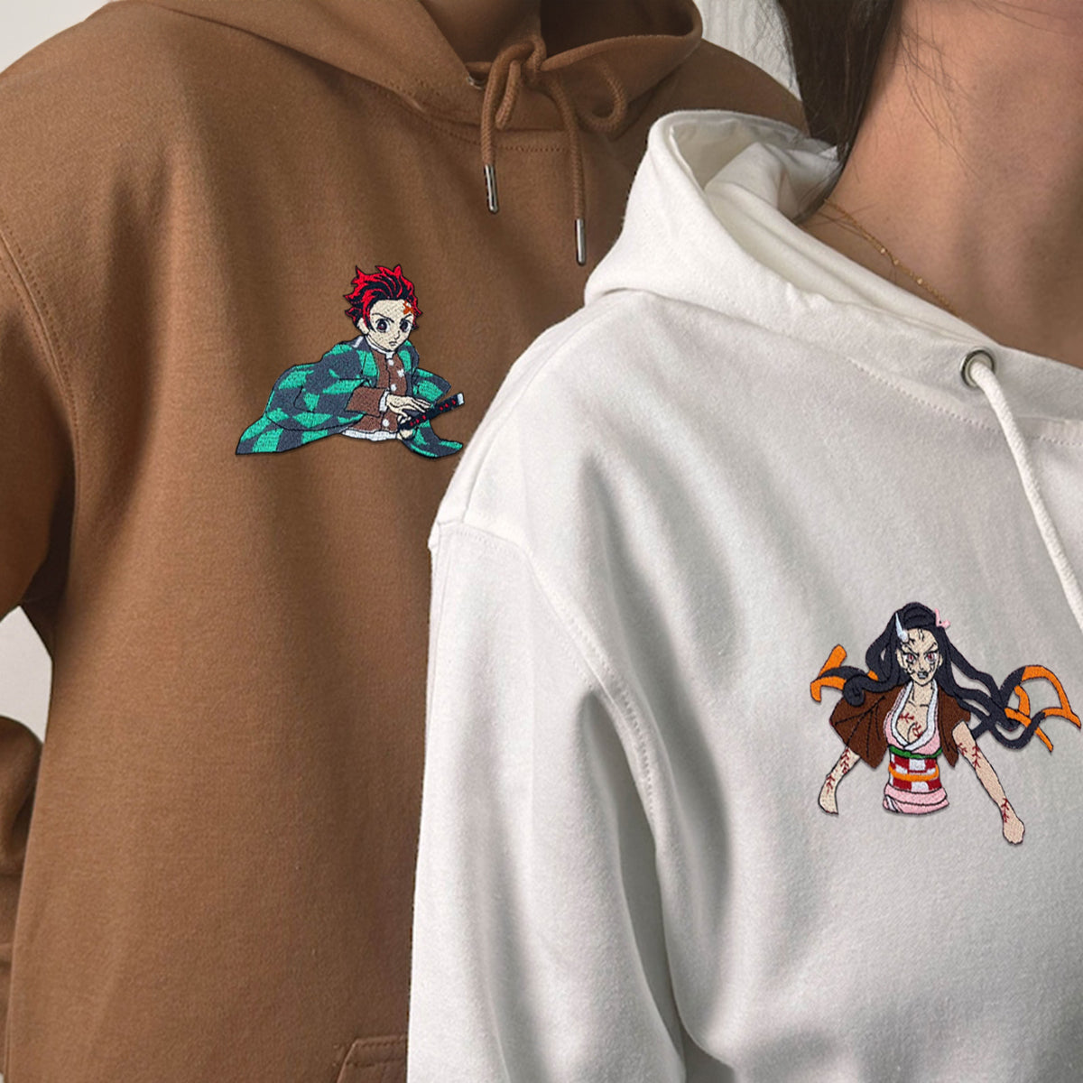 Custom Embroidered Hoodies for Couples, Demon Slayer Embroidered Hoodie