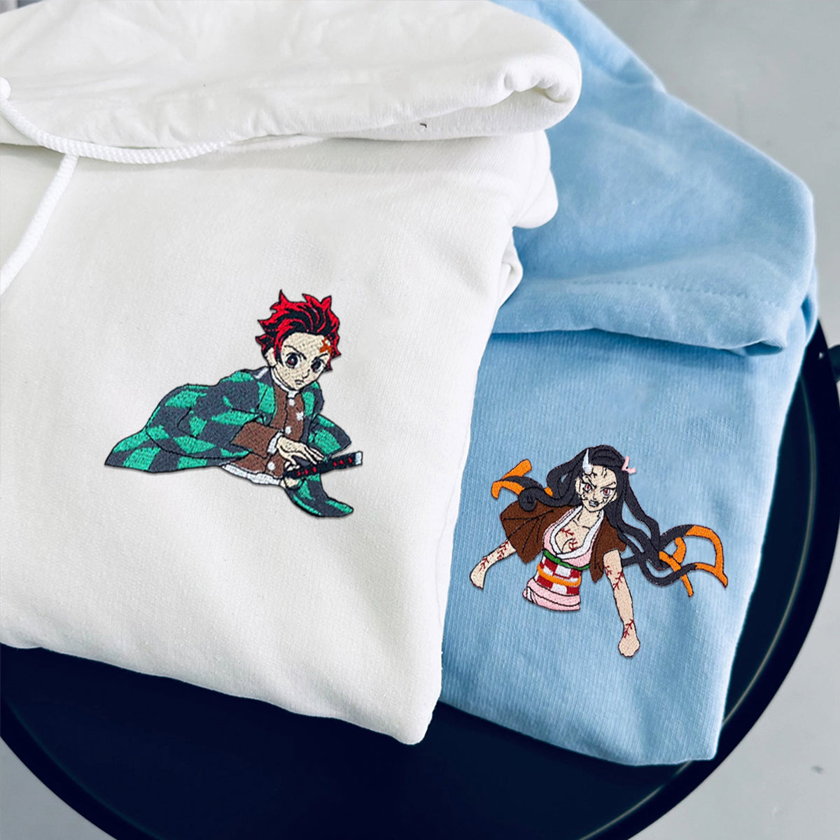 Custom Embroidered Hoodies for Couples, Demon Slayer Embroidered Hoodie