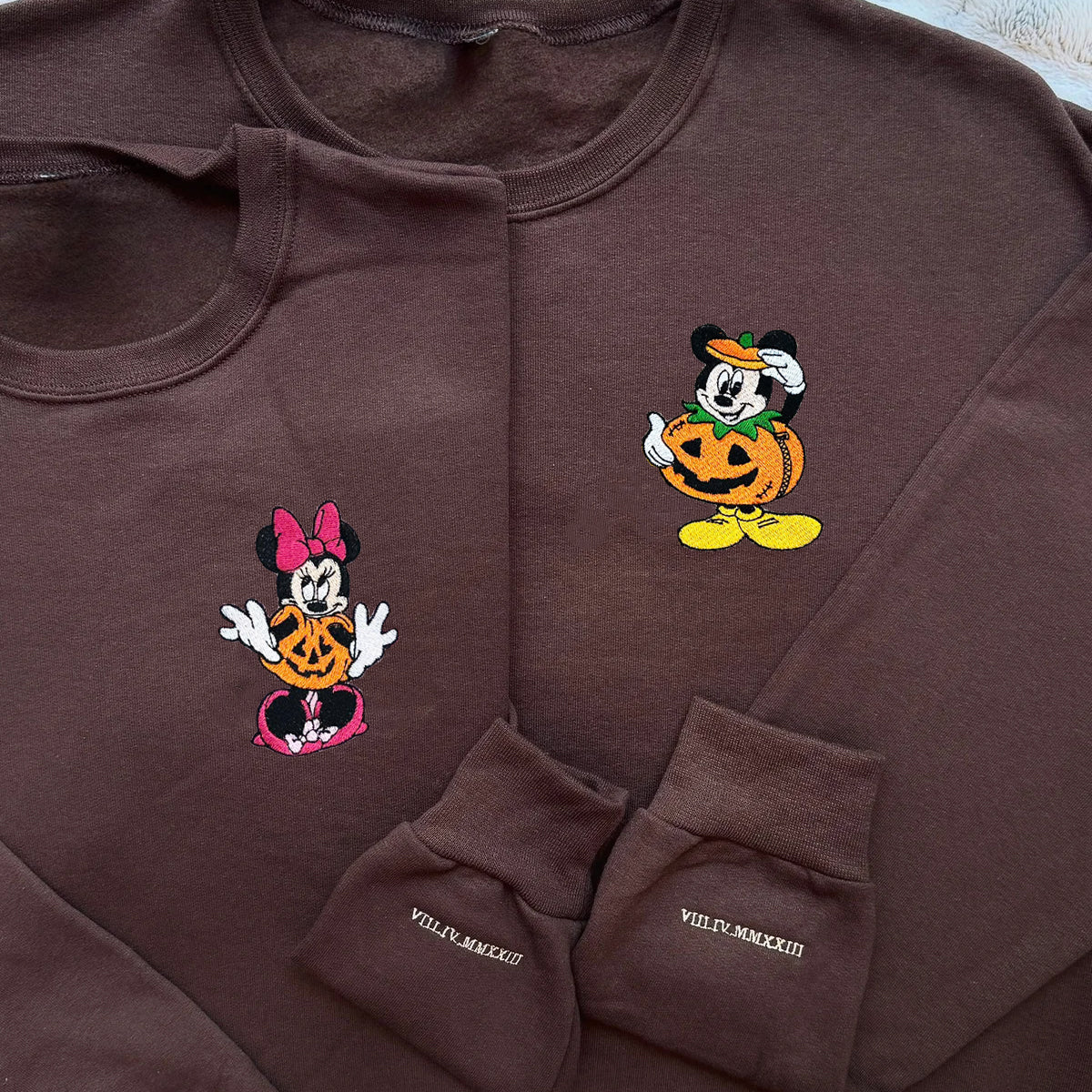 Custom Embroidered Hoodies for Couples, Cute Mouse Pumpkin Couples Embroidered Hoodie