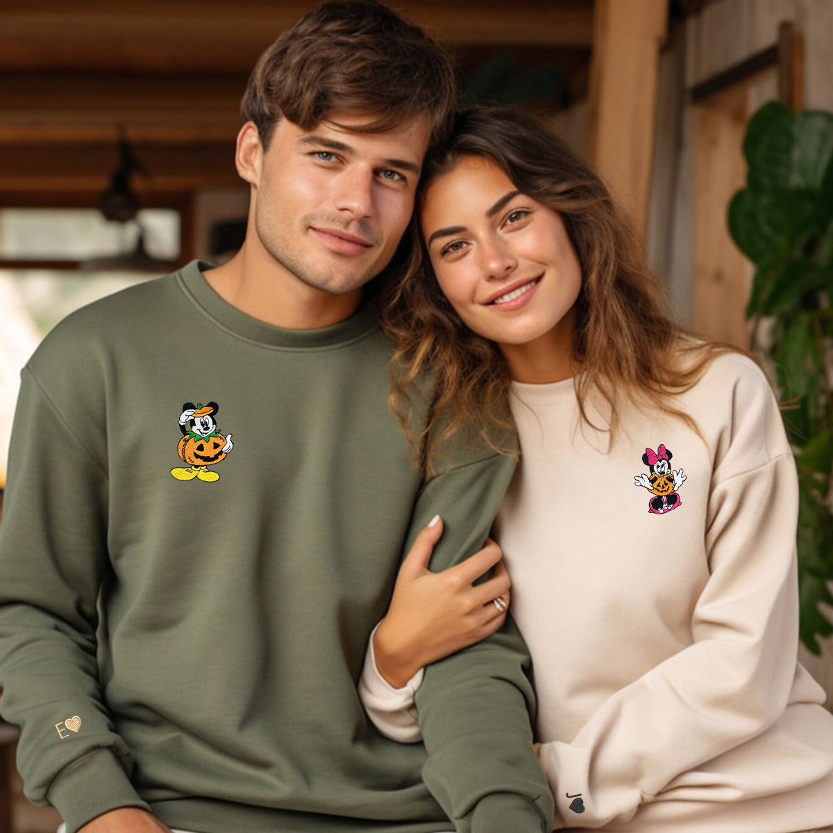 Custom Embroidered Hoodies for Couples, Cute Mouse Pumpkin Couples Embroidered Hoodie