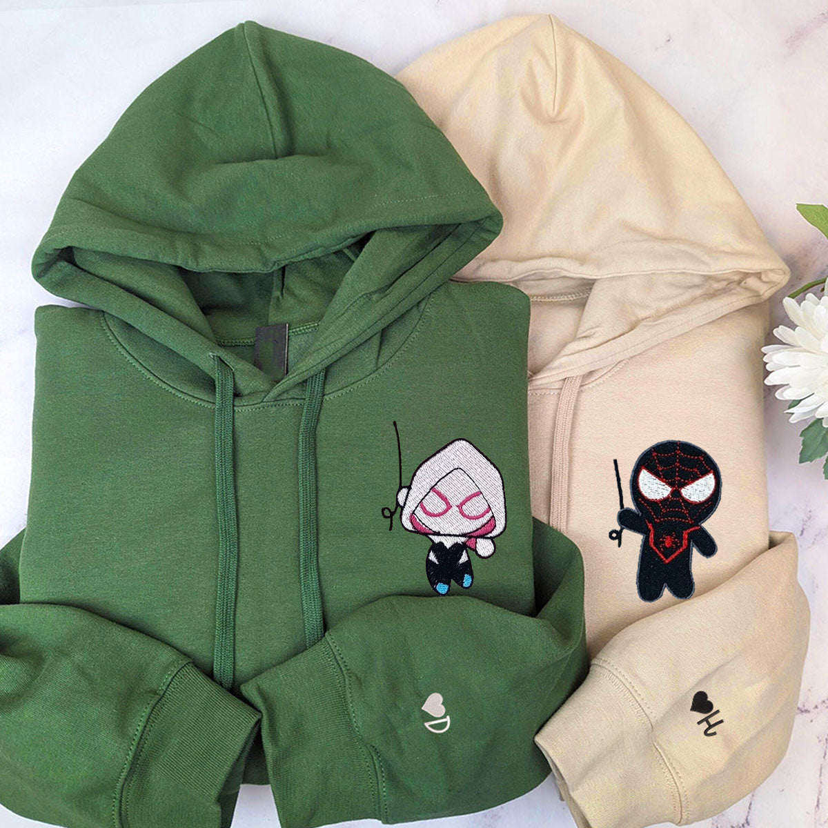 Custom Embroidered Hoodies for Couples, Cute Superhero Couples Embroidered Hoodie