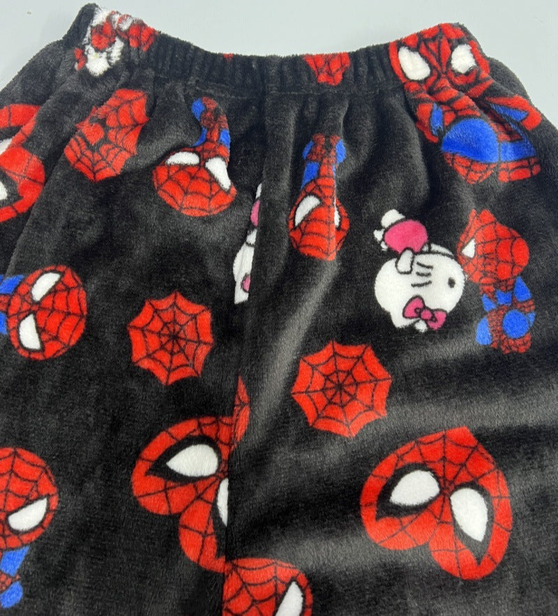 Cotton Velvet Hello Kitty Spider-man Loose Pajama Set with Long Pants