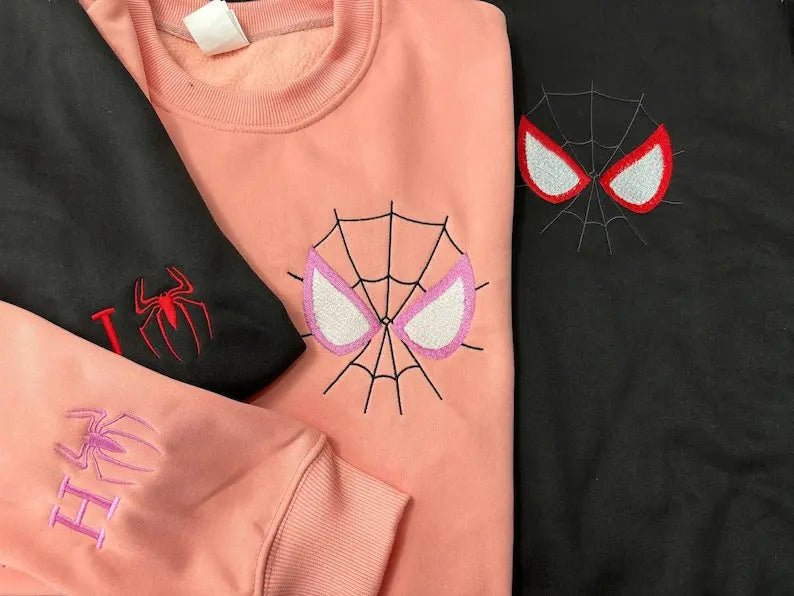 Custom Spider×Couple Embroidered sweatshirts