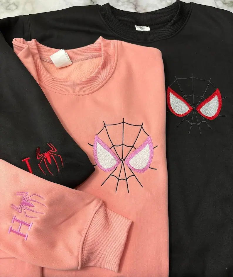 Custom Spider×Couple Embroidered sweatshirts