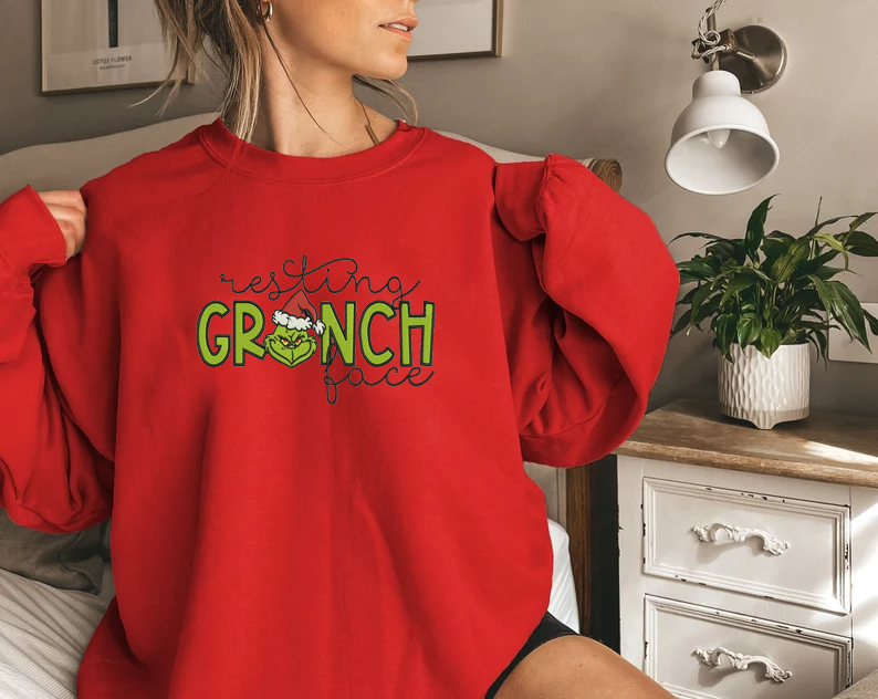 Resting Grinch Face Embroidered Sweatshirt