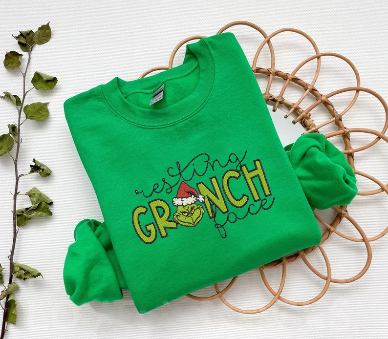 Resting Grinch Face Embroidered Sweatshirt