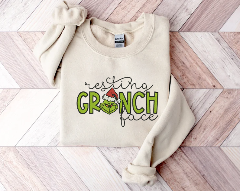 Resting Grinch Face Embroidered Sweatshirt