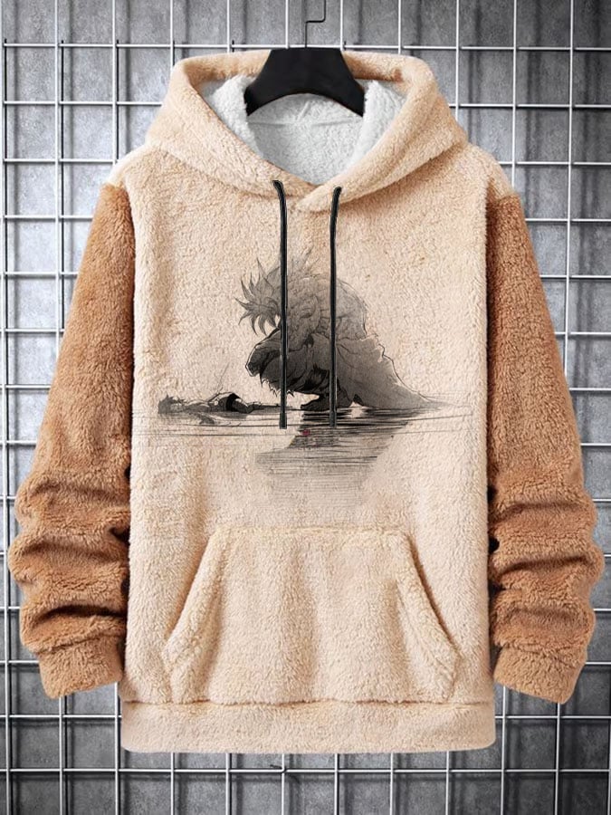 Men's Fashion Casual Plush Printed Hoodie