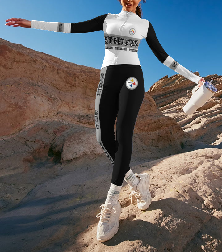 Pittsburgh Steelers 2 Piece Workout  Sets :Sculpt High Waist Gym Leggings & long Sleeve Sports Top