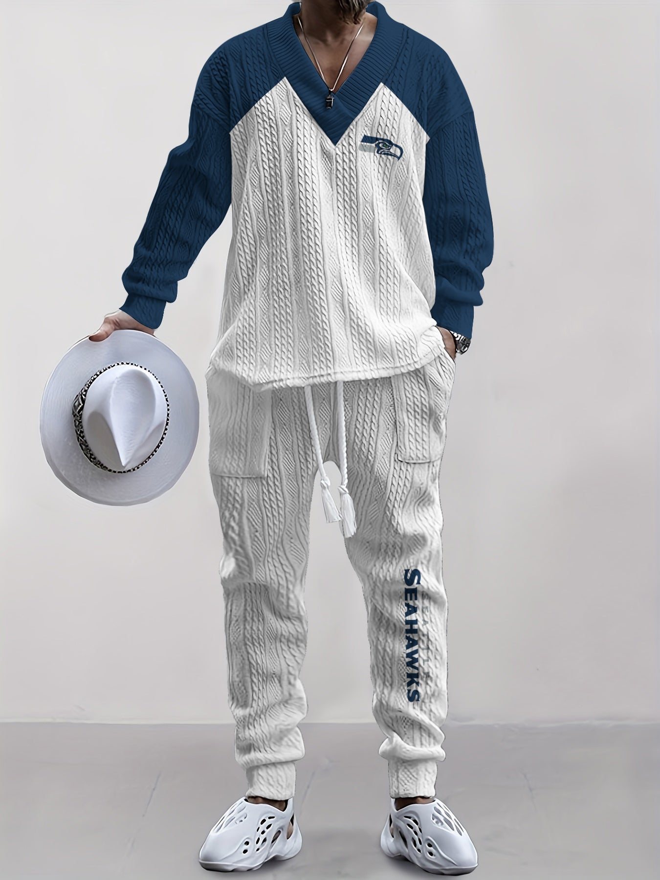 Seattle Seahawks  Classic  All-Season Long Sleeve V-Neck Pullover Sweater