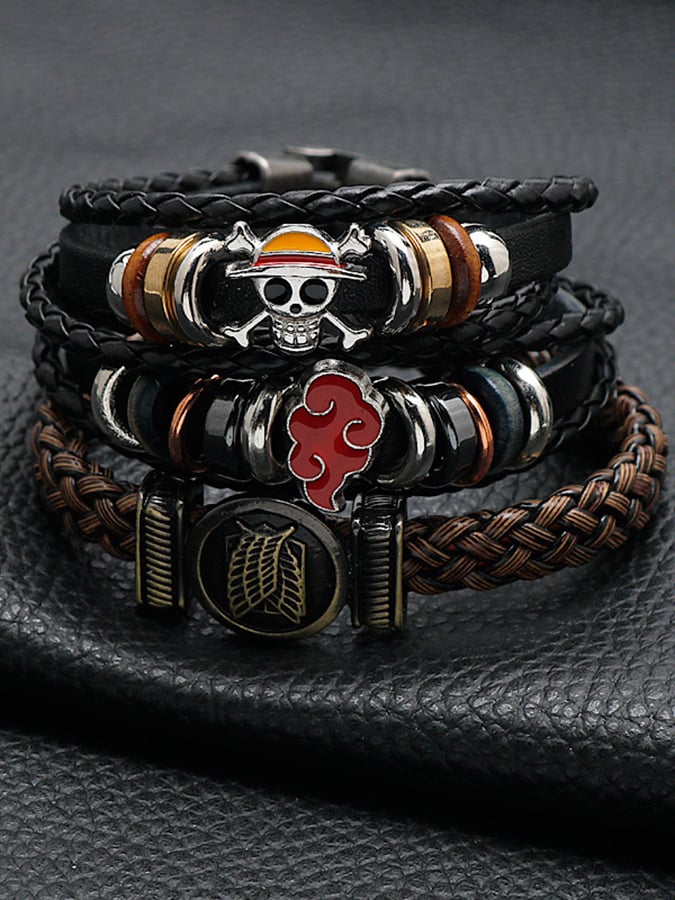 Vintage Multi-Layer Pair Clasp Braided Leather Bracelet