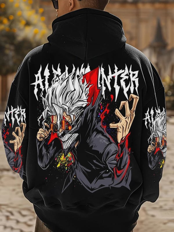 Men's Stylish Anime Print Pocket Hoodie