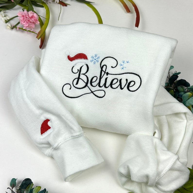 Christmas Sweatshirt Embroidered -  Sweatshirts- Embroidered Sweatshirts - Christmas - Believe Santa