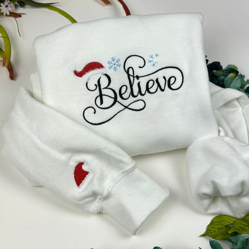 Christmas Sweatshirt Embroidered -  Sweatshirts- Embroidered Sweatshirts - Christmas - Believe Santa