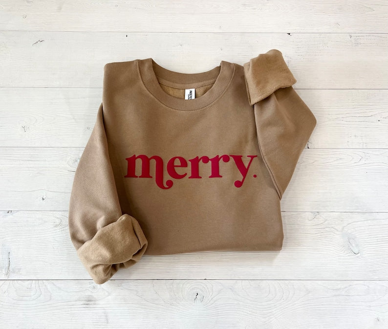 Embroidered Merry Sweatshirt, Christmas sweater, Christmas shirt, Oversized Cozy Sweatshirt, Holiday women's shirt, Christmas party shirt