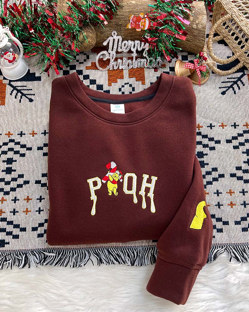 Winnie the Pooh Christmas Sided Bow  – Embroidered Sweatshirt/Hoodie/T-shirt