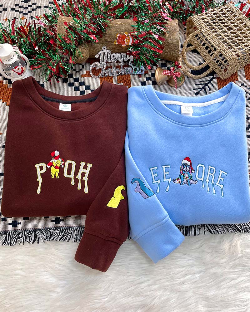 Winnie the Pooh Christmas Sided Bow  – Embroidered Sweatshirt/Hoodie/T-shirt