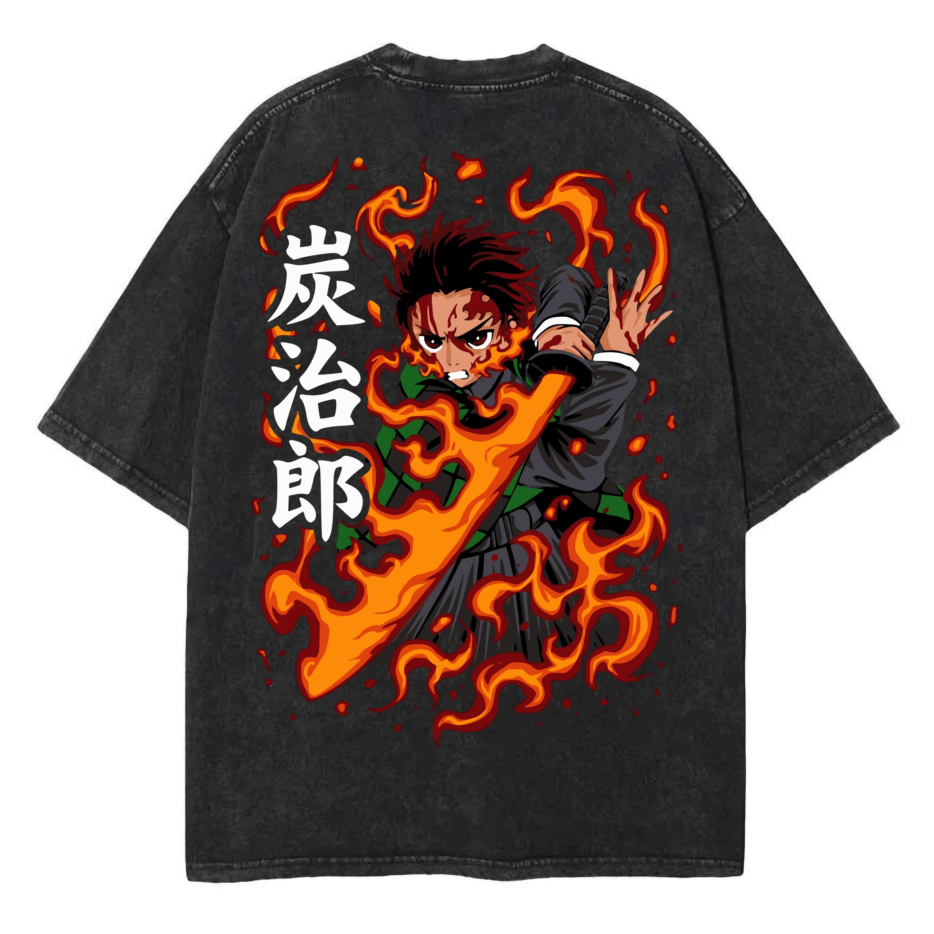 2-SIDED FIRE BREATHING TANJIRO VINTAGE OVERSIZE TEE